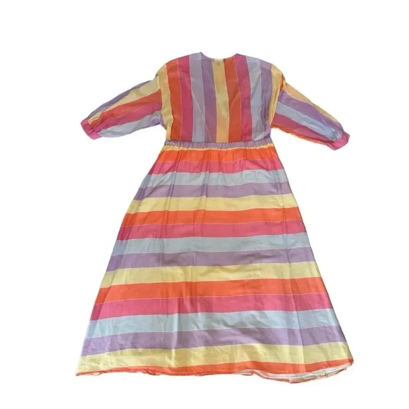 Tara Jarmon Stripey Midi Dress V-neck Colorful Rainbow Stripes Size 38 RTR - Picture 5 of 13